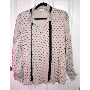 MAX STUDIO Pink Pleated Tie Neck Blouse Shirt Top Polka Dot Demure Womens 1X